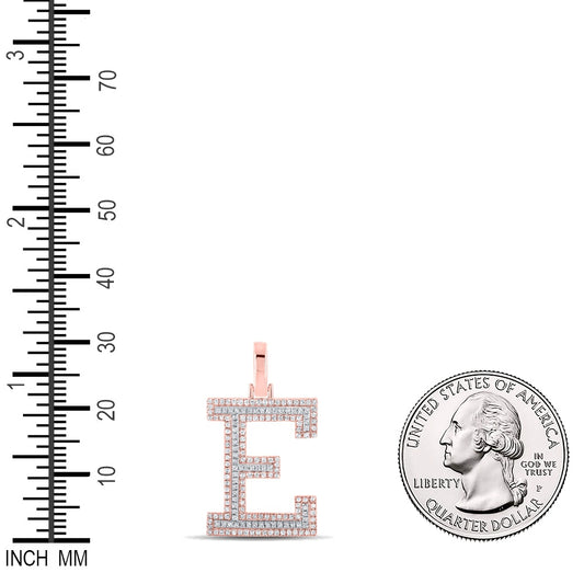 0.46 Ctw Natural Diamond Block Initial Letter E Pendant in 10k Two-tone Gold
