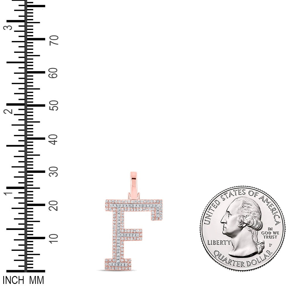 0.37 Ctw Natural Diamond Block Initial Letter F Pendant in 10k Two-tone Gold