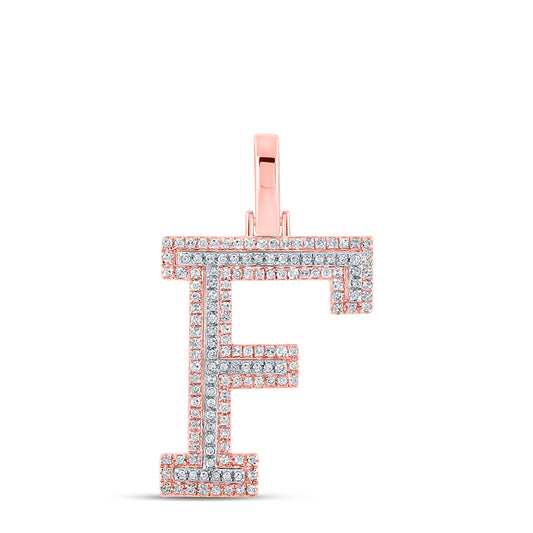 0.37 Ctw Natural Diamond Block Initial Letter F Pendant in 10k Two-tone Gold