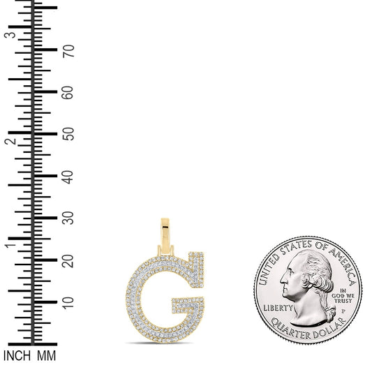 0.42 Ctw Natural Diamond Block Initial Letter G Pendant in 10k Two-tone Gold