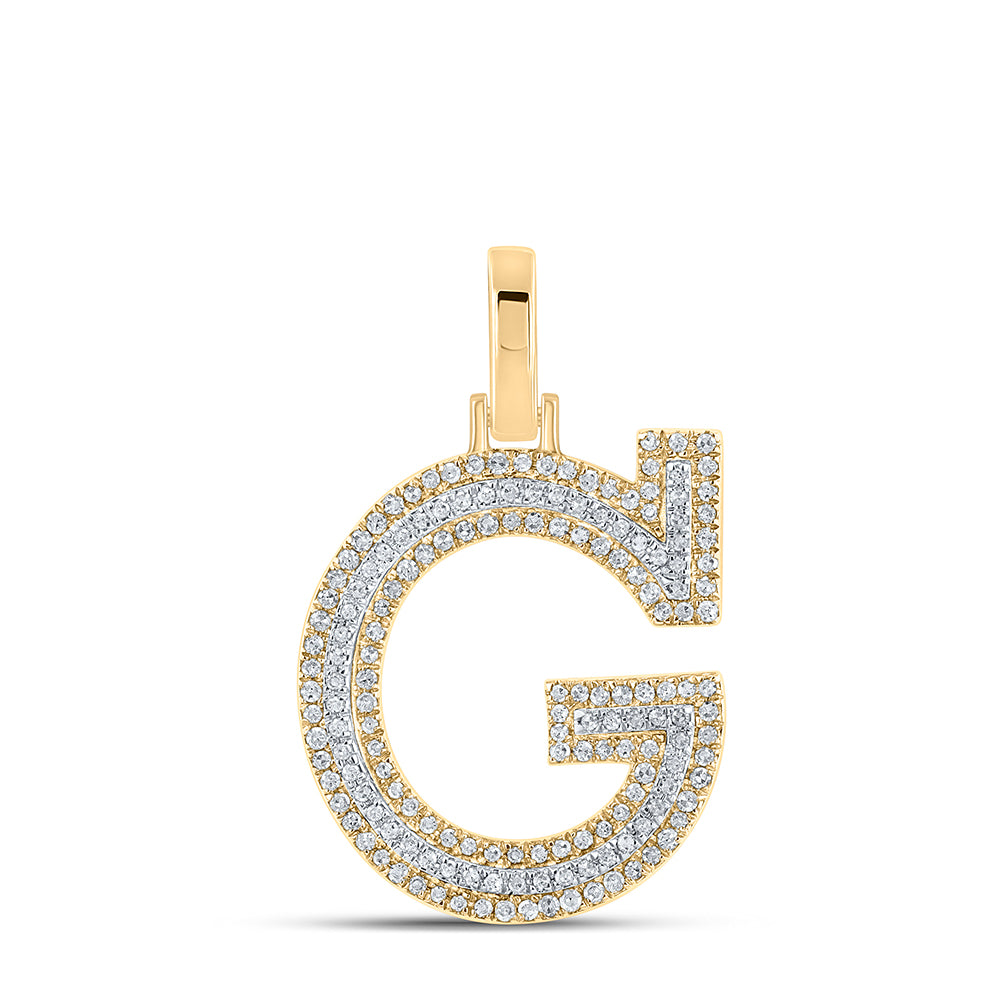 0.42 Ctw Natural Diamond Block Initial Letter G Pendant in 10k Two-tone Gold
