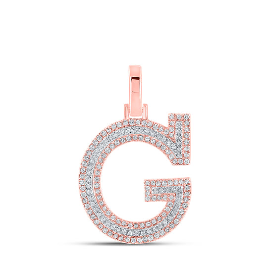 0.42 Ctw Natural Diamond Block Initial Letter G Pendant in 10k Two-tone Gold