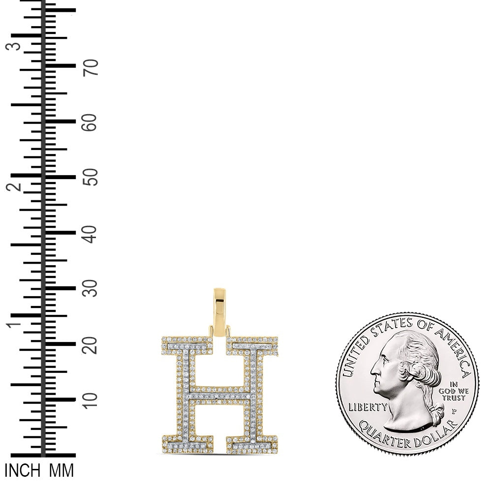 0.58 Ctw Natural Diamond Block Initial Letter H Pendant in 10k Two-tone Gold