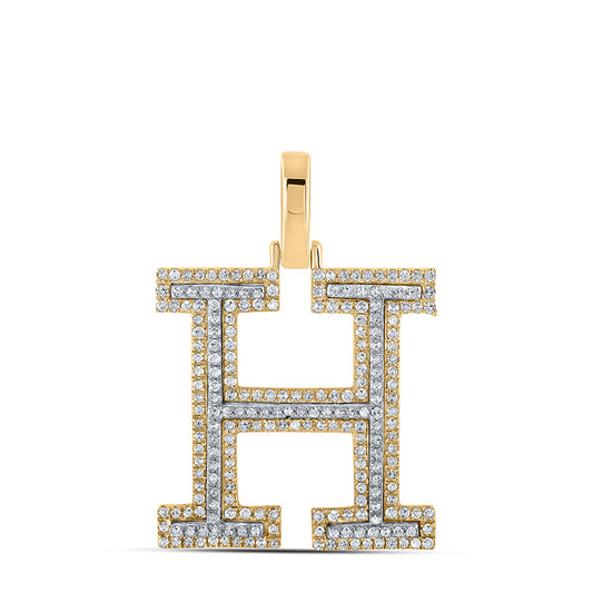 0.58 Ctw Natural Diamond Block Initial Letter H Pendant in 10k Two-tone Gold