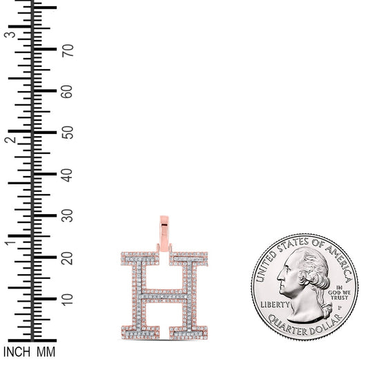 0.58 Ctw Natural Diamond Block Initial Letter H Pendant in 10k Two-tone Gold