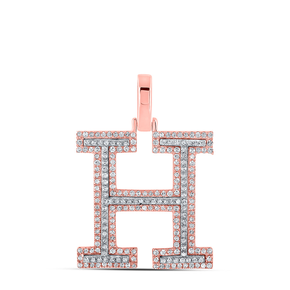 0.58 Ctw Natural Diamond Block Initial Letter H Pendant in 10k Two-tone Gold