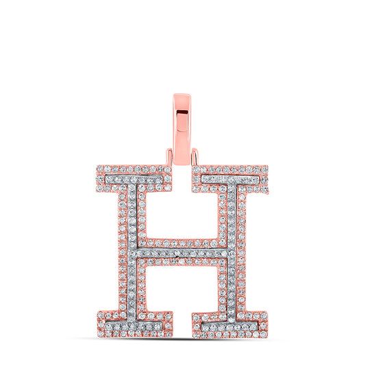 0.58 Ctw Natural Diamond Block Initial Letter H Pendant in 10k Two-tone Gold