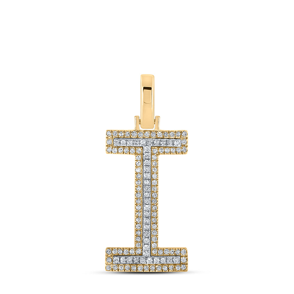 0.31 Ctw Natural Diamond Block Initial Letter I Pendant in 10k Two-tone Gold