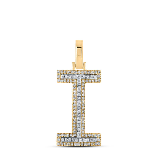 0.31 Ctw Natural Diamond Block Initial Letter I Pendant in 10k Two-tone Gold