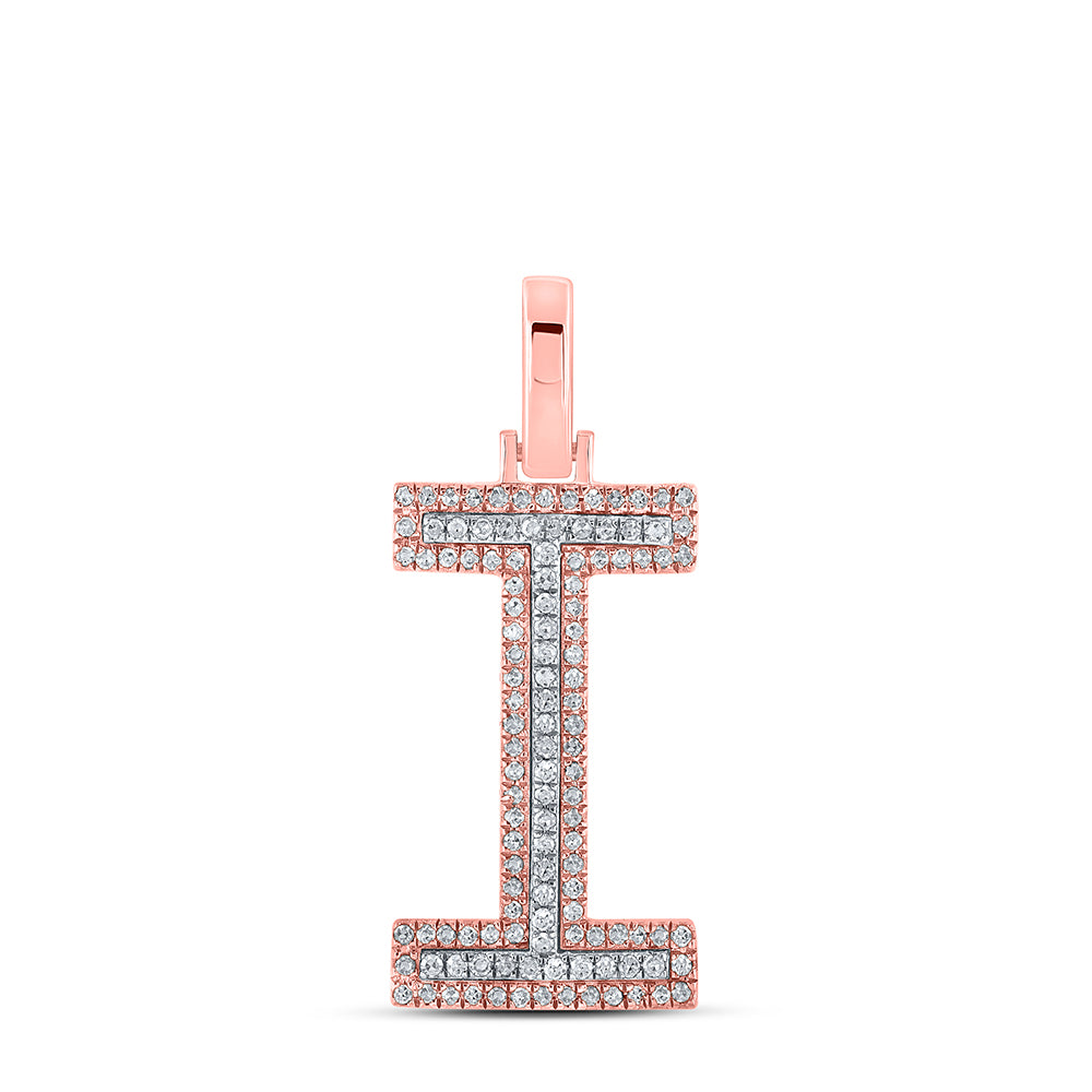 0.31 Ctw Natural Diamond Block Initial Letter I Pendant in 10k Two-tone Gold