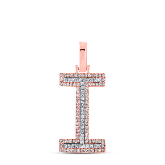 0.31 Ctw Natural Diamond Block Initial Letter I Pendant in 10k Two-tone Gold