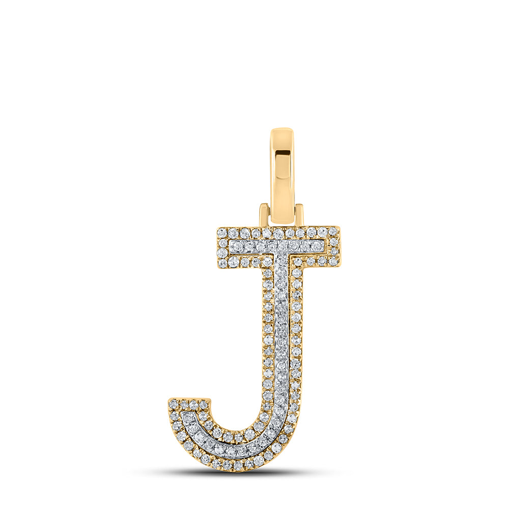 0.28 Ctw Natural Diamond Block Initial Letter J Pendant in 10k Two-tone Gold