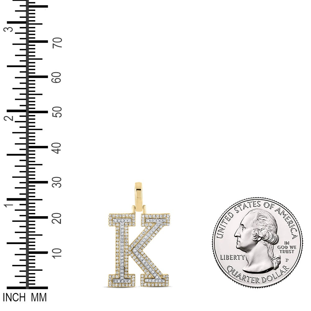 0.49 Ctw Natural Diamond Block Initial Letter K Pendant in 10k Two-tone Gold