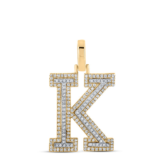 0.49 Ctw Natural Diamond Block Initial Letter K Pendant in 10k Two-tone Gold