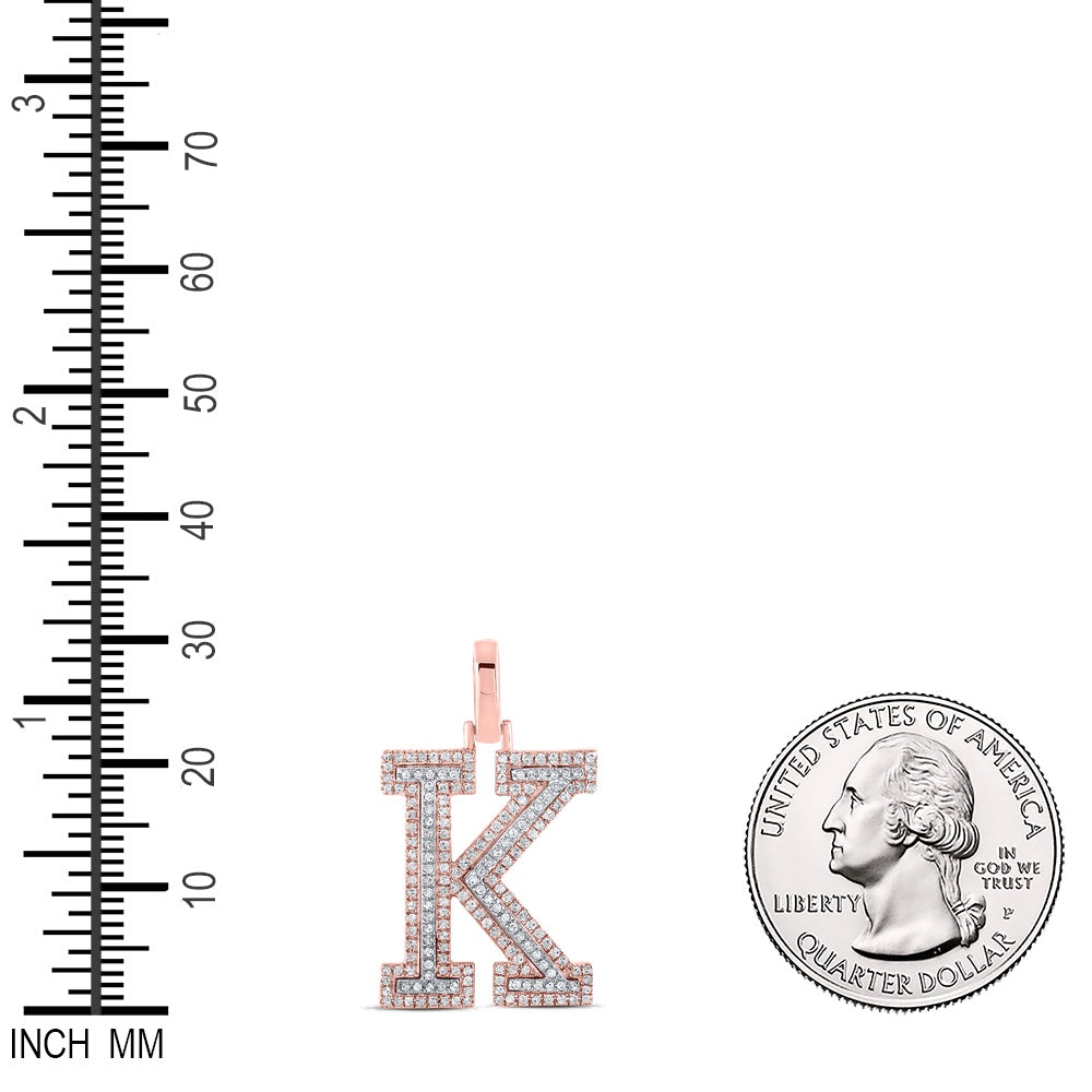 0.49 Ctw Natural Diamond Block Initial Letter K Pendant in 10k Two-tone Gold