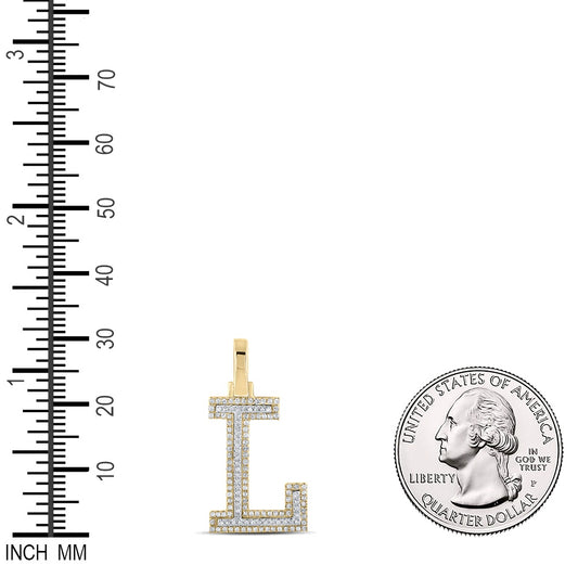 0.34 Ctw Natural Diamond Block Initial Letter L Pendant in 10k Two-tone Gold