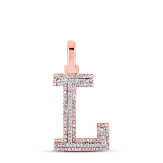 0.34 Ctw Natural Diamond Block Initial Letter L Pendant in 10k Two-tone Gold
