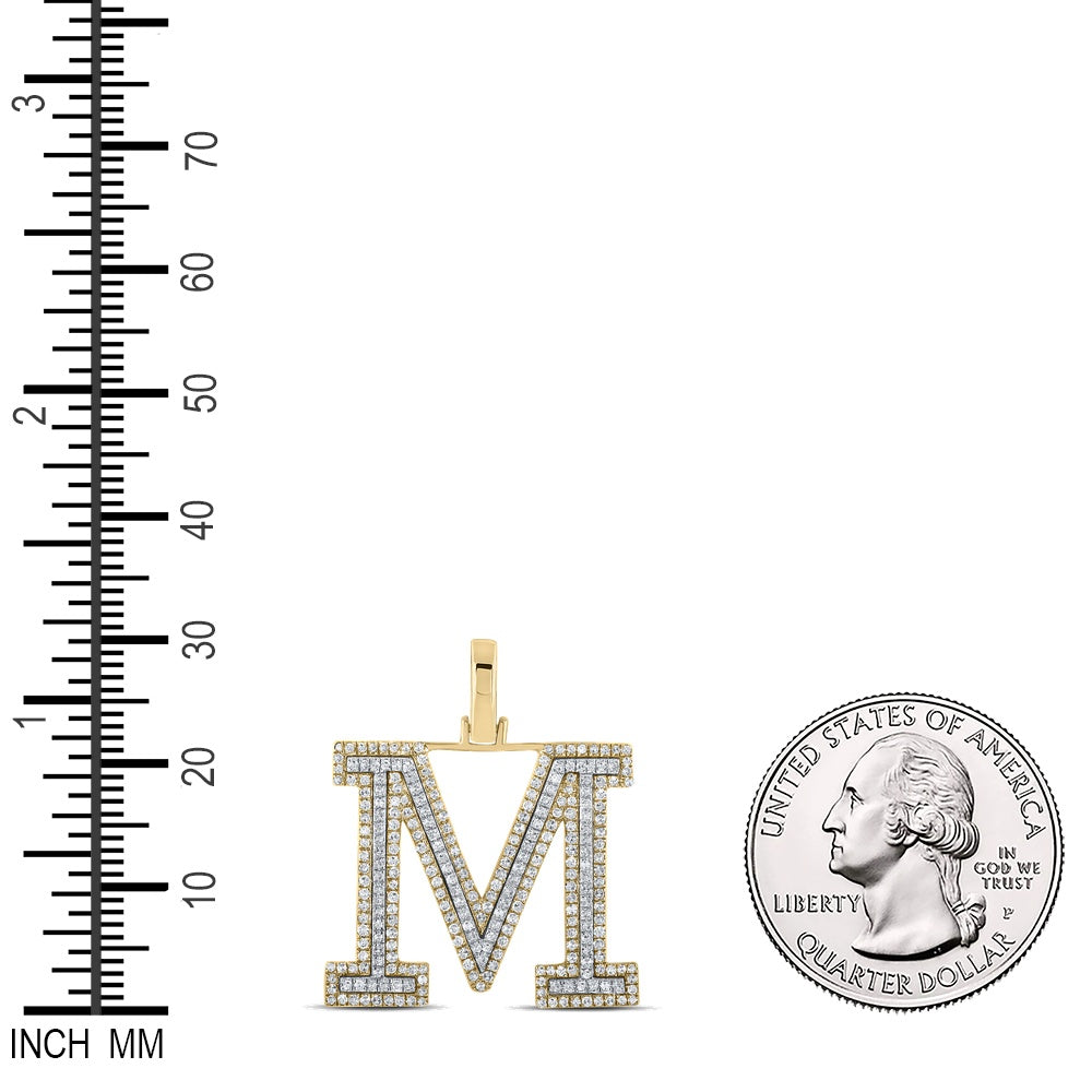 0.7 Ctw Natural Diamond Block Initial Letter M Pendant in 10k Two-tone Gold