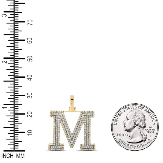 0.7 Ctw Natural Diamond Block Initial Letter M Pendant in 10k Two-tone Gold