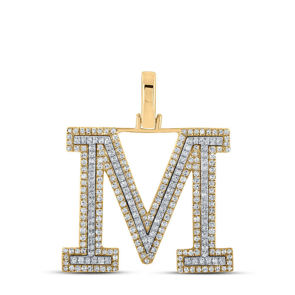 0.7 Ctw Natural Diamond Block Initial Letter M Pendant in 10k Two-tone Gold