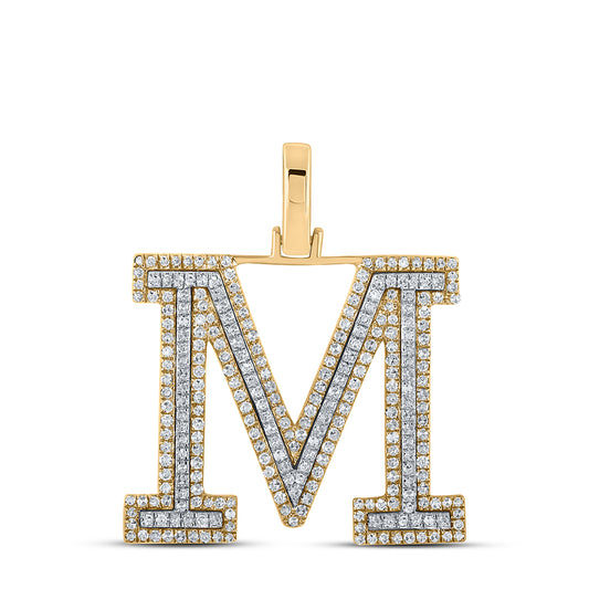 0.7 Ctw Natural Diamond Block Initial Letter M Pendant in 10k Two-tone Gold