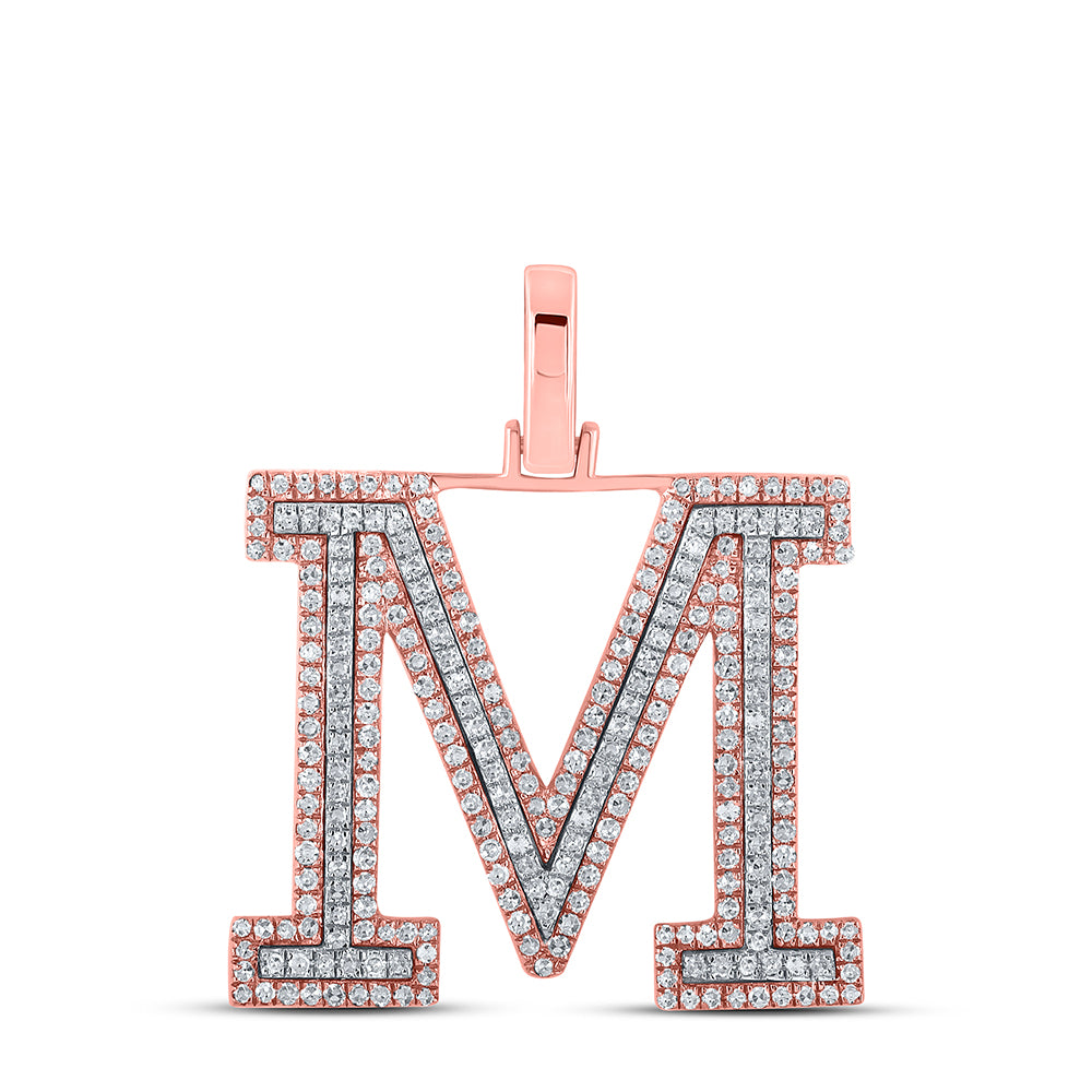 0.69 Ctw Natural Diamond Block Initial Letter M Pendant in 10k Two-tone Gold
