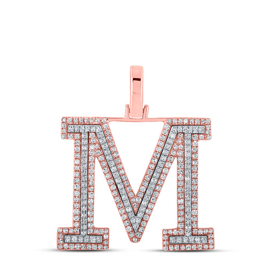 0.69 Ctw Natural Diamond Block Initial Letter M Pendant in 10k Two-tone Gold