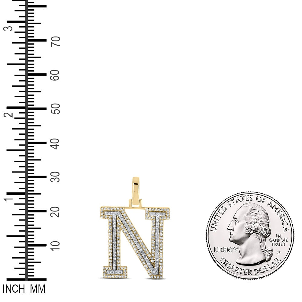 0.53 Ctw Natural Diamond Block Initial Letter N Pendant in 10k Two-tone Gold