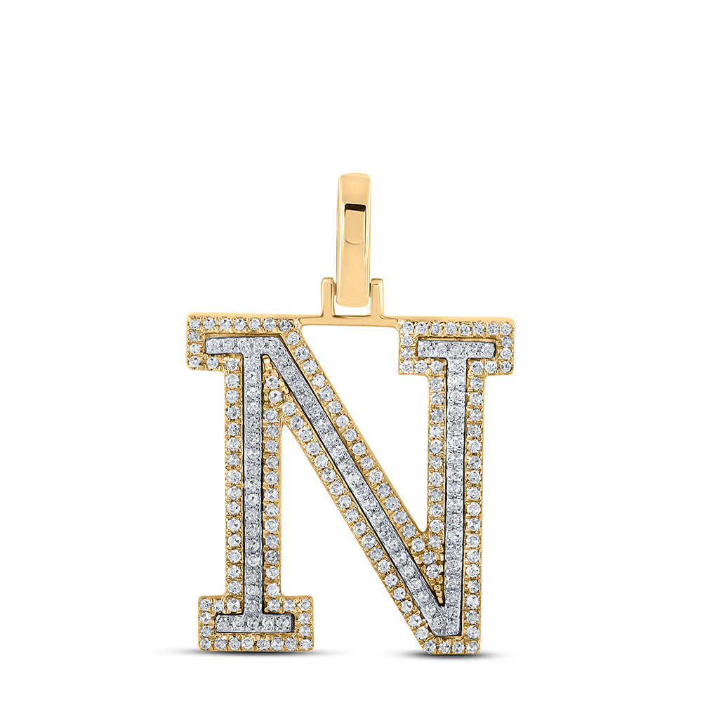 0.53 Ctw Natural Diamond Block Initial Letter N Pendant in 10k Two-tone Gold