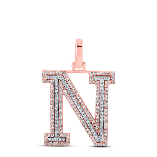 0.53 Ctw Natural Diamond Block Initial Letter N Pendant in 10k Two-tone Gold