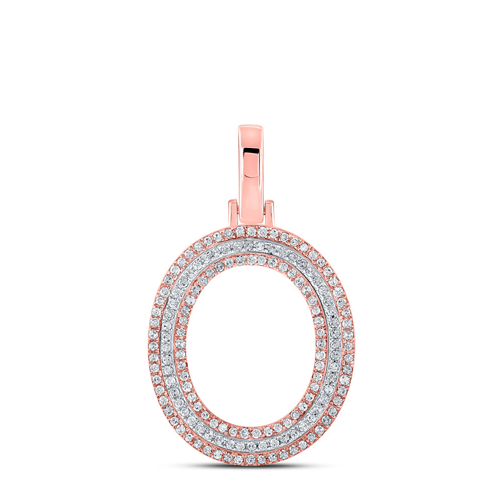 0.41 Ctw Natural Diamond Block Initial Letter O Pendant in 10k Two-tone Gold