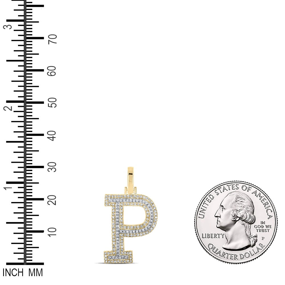 0.41 Ctw Natural Diamond Block Initial Letter P Pendant in 10k Two-tone Gold