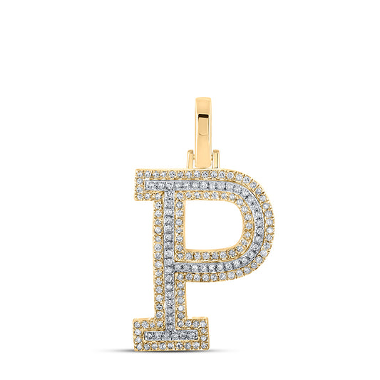 0.41 Ctw Natural Diamond Block Initial Letter P Pendant in 10k Two-tone Gold