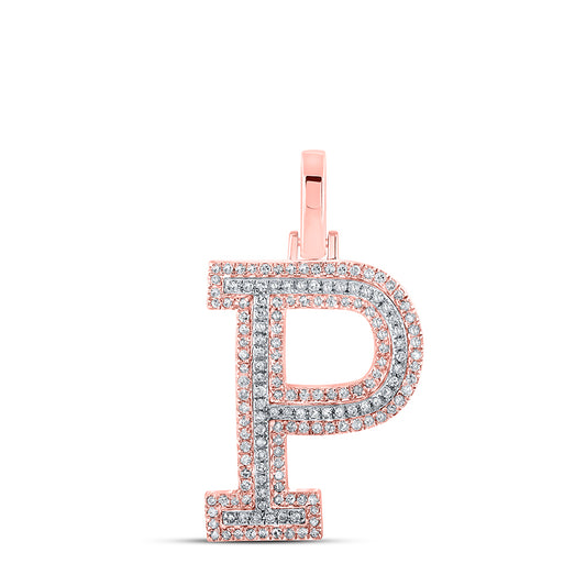 0.41 Ctw Natural Diamond Block Initial Letter P Pendant in 10k Two-tone Gold