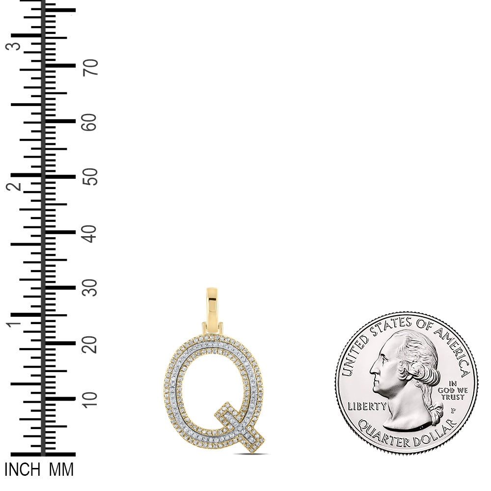 0.44 Ctw Natural Diamond Block Initial Letter Q Pendant in 10k Two-tone Gold