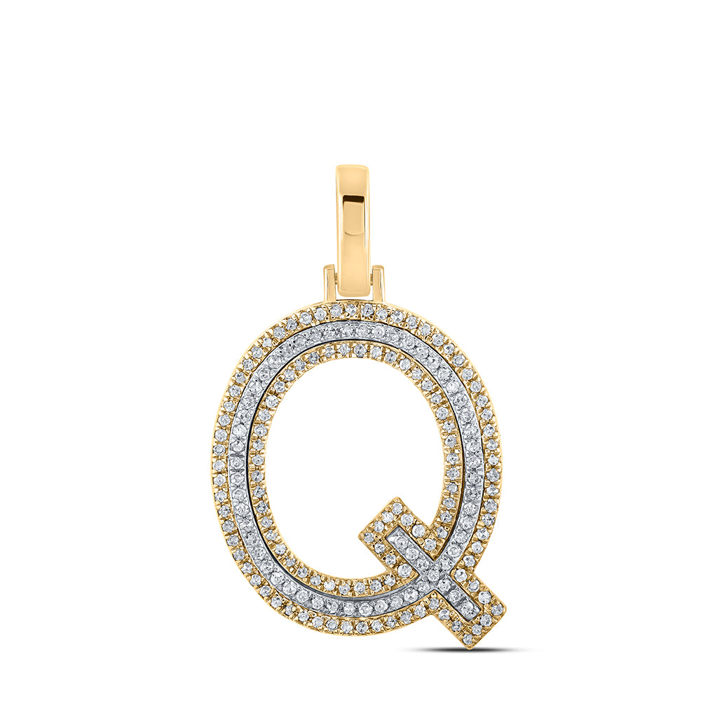 0.44 Ctw Natural Diamond Block Initial Letter Q Pendant in 10k Two-tone Gold