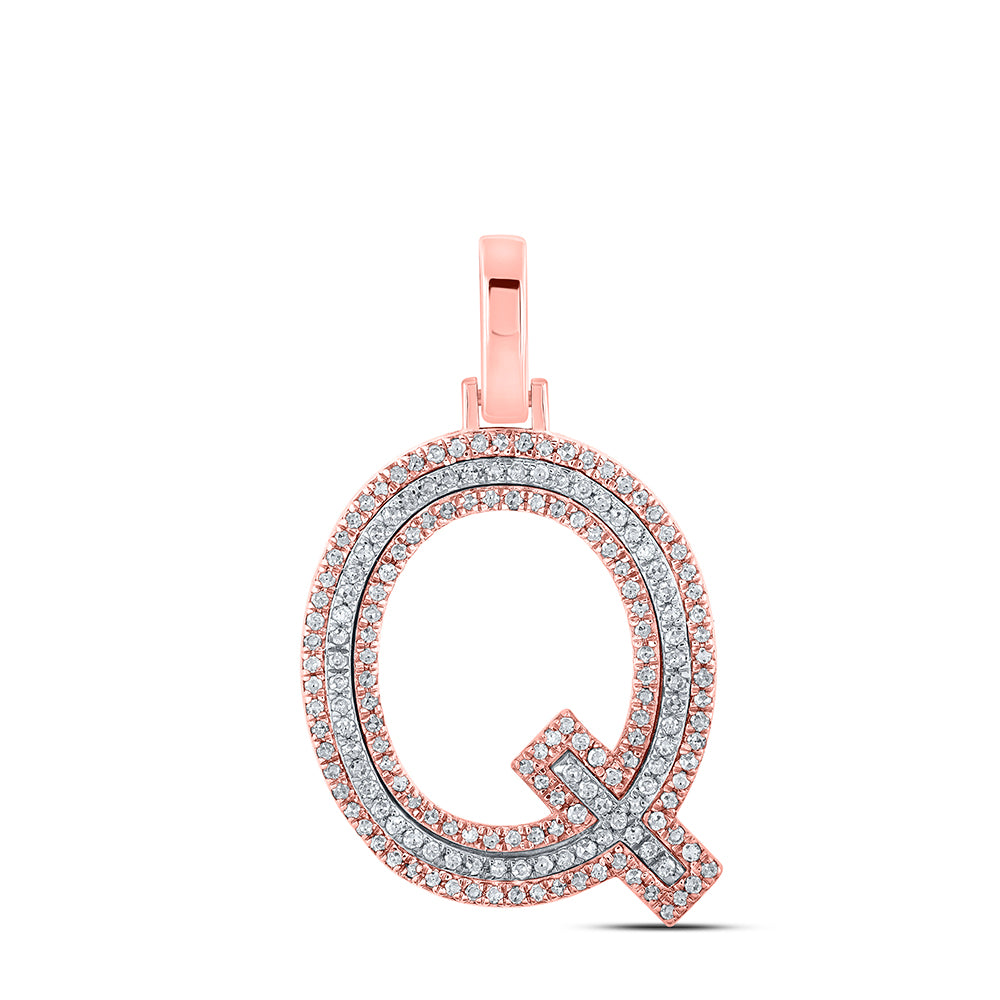 0.44 Ctw Natural Diamond Block Initial Letter Q Pendant in 10k Two-tone Gold