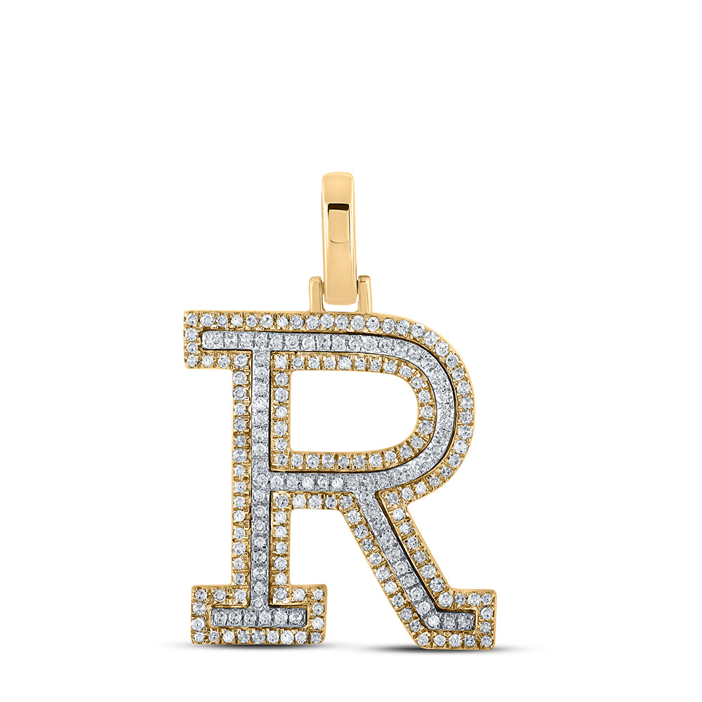 0.52 Ctw Natural Diamond Block Initial Letter R Pendant in 10k Two-tone Gold