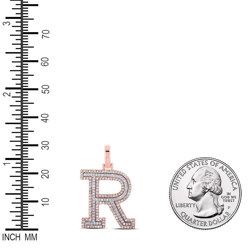 0.52 Ctw Natural Diamond Block Initial Letter R Pendant in 10k Two-tone Gold