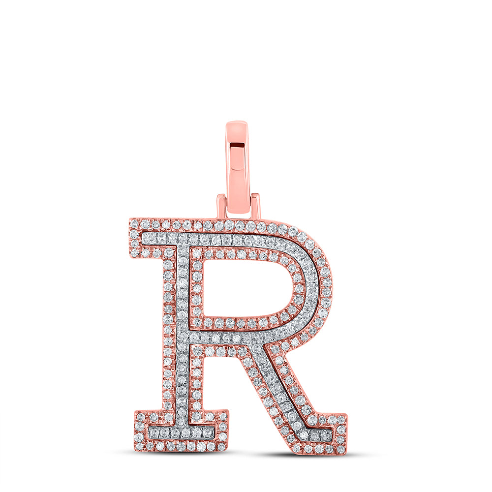 0.52 Ctw Natural Diamond Block Initial Letter R Pendant in 10k Two-tone Gold