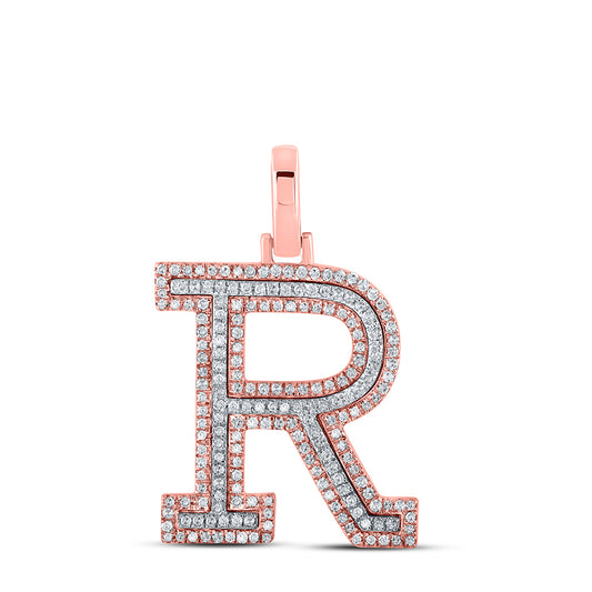 0.52 Ctw Natural Diamond Block Initial Letter R Pendant in 10k Two-tone Gold