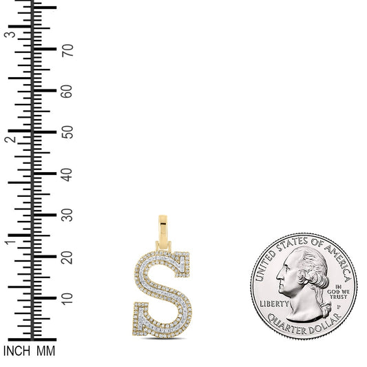 0.39 Ctw Natural Diamond Block Initial Letter S Pendant in 10k Two-tone Gold
