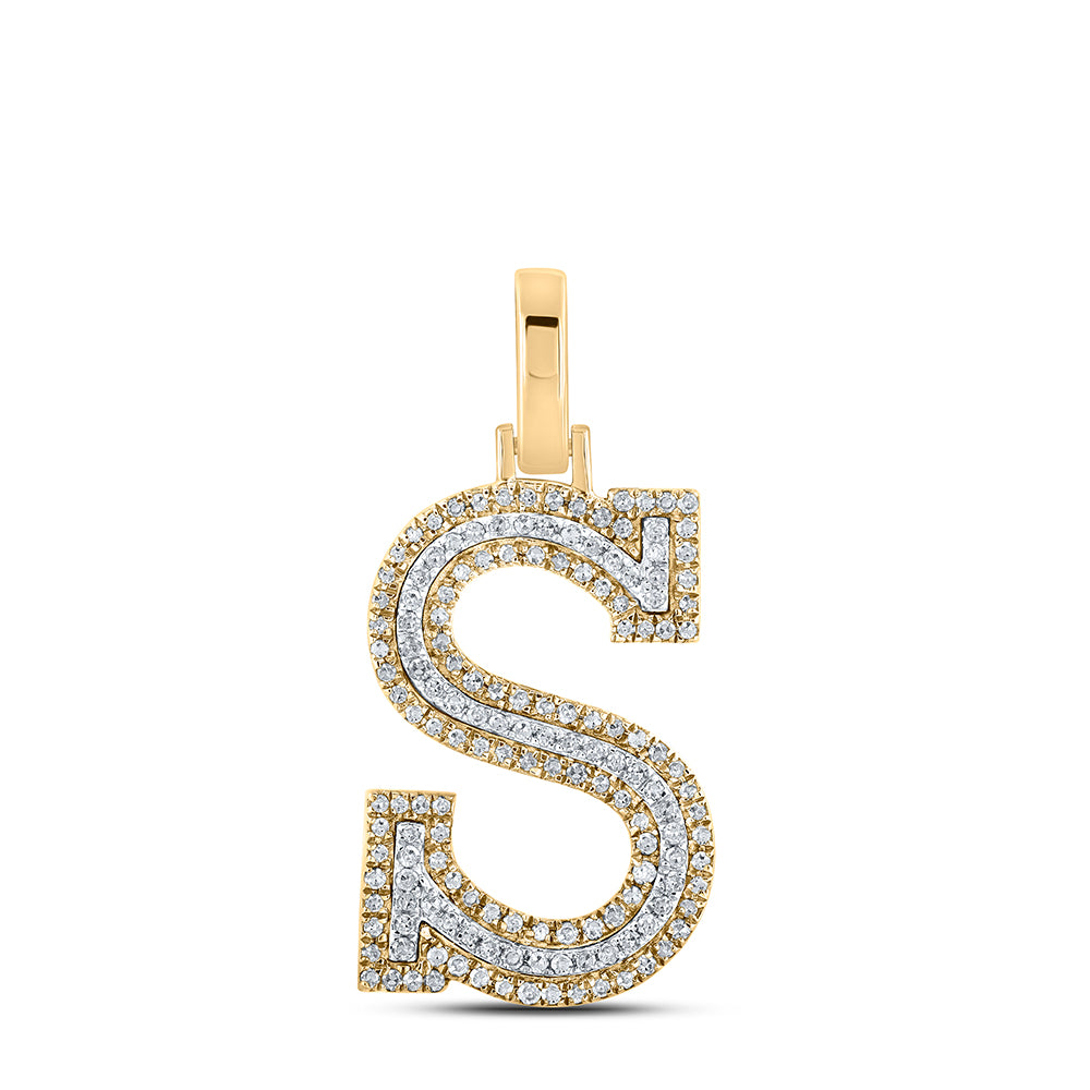 0.39 Ctw Natural Diamond Block Initial Letter S Pendant in 10k Two-tone Gold