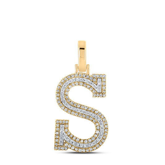 0.39 Ctw Natural Diamond Block Initial Letter S Pendant in 10k Two-tone Gold