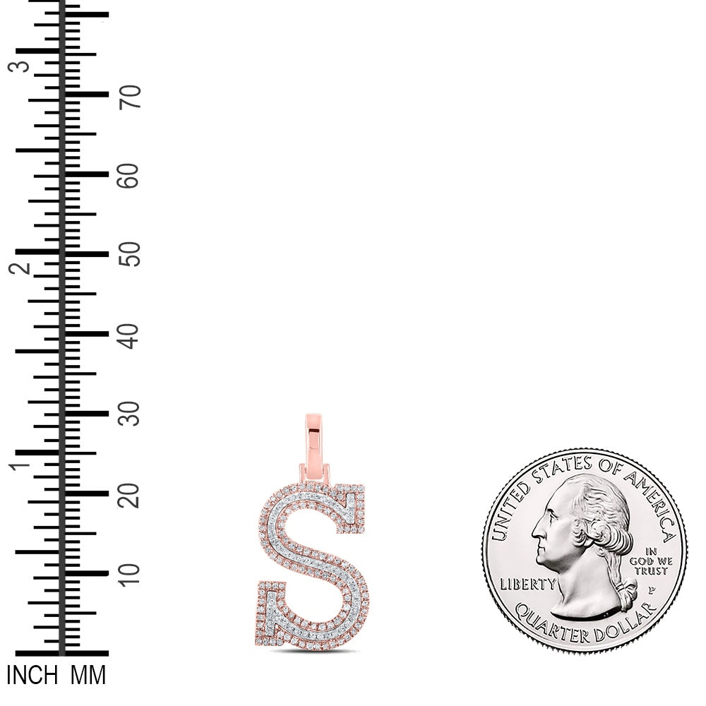 0.39 Ctw Natural Diamond Block Initial Letter S Pendant in 10k Two-tone Gold
