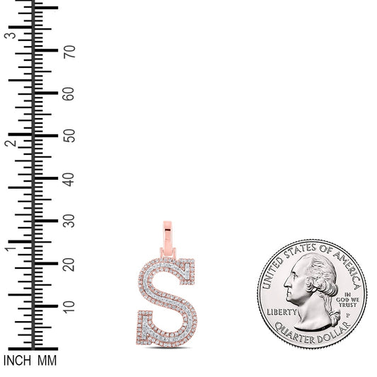 0.39 Ctw Natural Diamond Block Initial Letter S Pendant in 10k Two-tone Gold