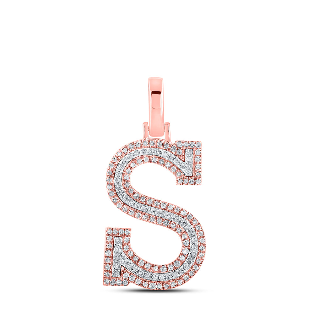 0.39 Ctw Natural Diamond Block Initial Letter S Pendant in 10k Two-tone Gold