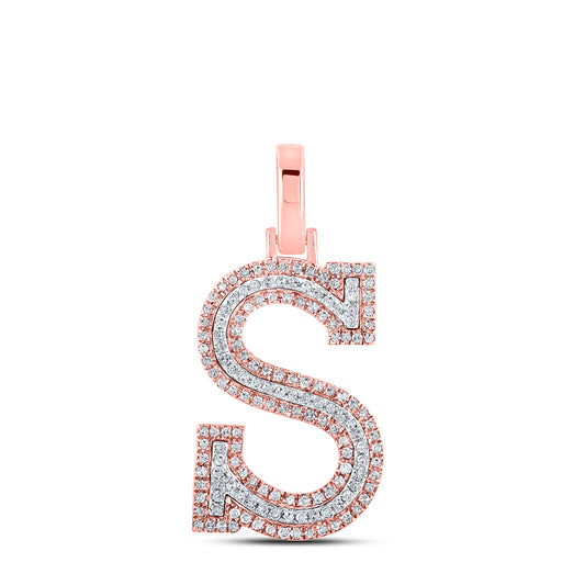 0.39 Ctw Natural Diamond Block Initial Letter S Pendant in 10k Two-tone Gold