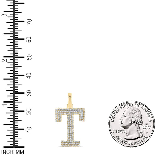 0.38 Ctw Natural Diamond Block Initial Letter T Pendant in 10k Two-tone Gold