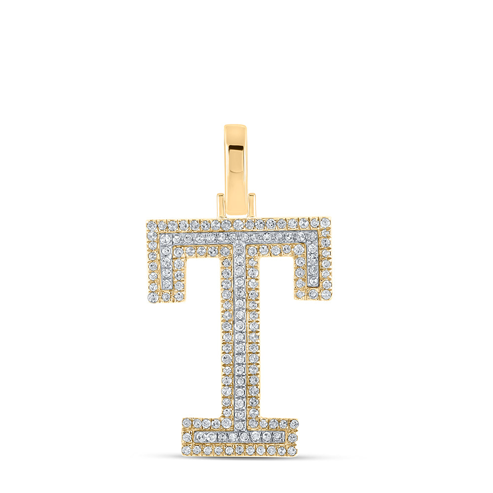 0.38 Ctw Natural Diamond Block Initial Letter T Pendant in 10k Two-tone Gold